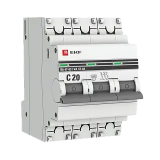 Автоматический выключатель 3P 20А (C) 4,5kA ВА 47-63 EKF PROxima