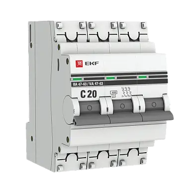 Автоматический выключатель 3P 20А (C) 4,5kA ВА 47-63 EKF PROxima