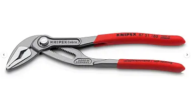 Клещи переставные COBRA® ES с фиксатором, особо тонкие, 32 мм (1 1/4"), под ключ 32 мм, L-180 мм, Cr-V, серые, обливные
