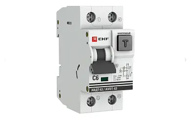 Дифференциальный автомат АВДТ-63 6А/30мА (характеристика C, электронный, тип АС) 6кА EKF PROxima