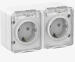 AtlasDesign Profi54 O/У двойная РОЗЕТКА с заземлением со шторками 16А 250B, БЕЛЫЙ