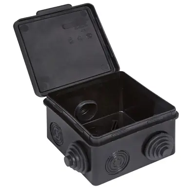 Коробка распределительная КМР-030-031 с крышкой (80х80х50), 7 мембр. вводов чёрная IP54 розн. стикер