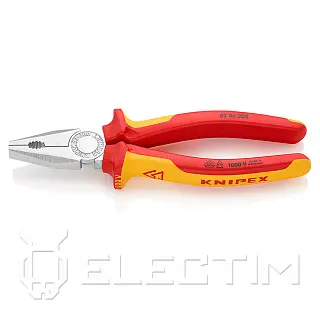 Плоскогубцы комбинир. VDE 1000V, L-200 мм, хром., 2-комп. рукоятки (KNIPEX)