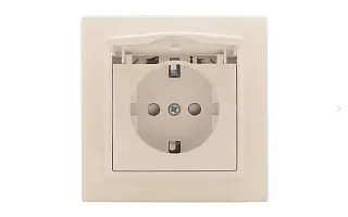 Минск Розетка 1-местная СП с/з с крышкой 16А бежевая с защ. штор. EKF