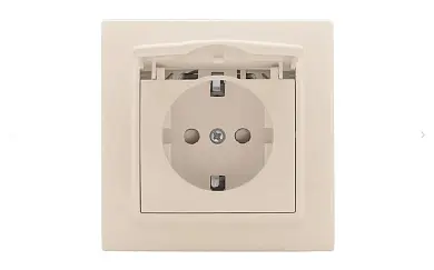 Минск Розетка 1-местная СП с/з с крышкой 16А бежевая с защ. штор. EKF