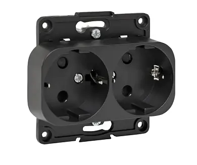 Стокгольм Механизм Розетки 2-местной с/з 16А черный с защ. штор. EKF PROxima