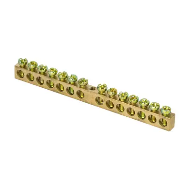 Шина PEN "ноль-земля" (8х12мм) 14 отверстий латунь крепеж по центру EKF PROxima