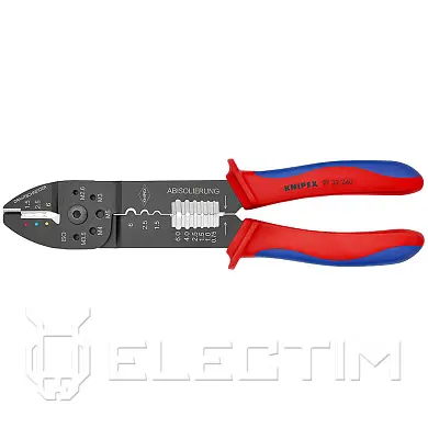 Пресс-клещи для резки и зачистки кабеля, 3 гнезда для обжима, L-240 мм, чёрные, 2-комп. рукоятки (KNIPEX)