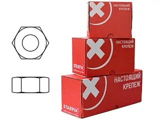 Гайка М8 шестигр., цинк, кл.пр. 6, DIN 934 (200 шт в карт. уп.) STARFIX, арт.SMC1-47276-200