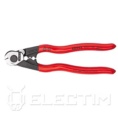 Тросорез компактный, L-190 мм, с зоной для обжимки, чёрный, обливные рукоятки (KNIPEX)