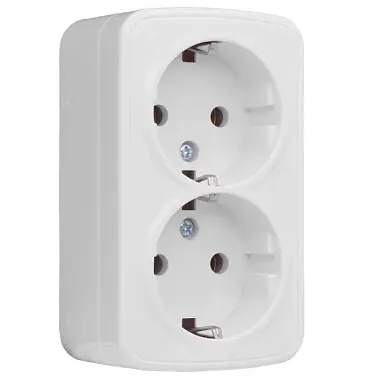 Минск Розетка 2-местная ОП 16А с заземлением белая EKF