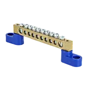 Шина "0" N (6х9мм) 10 отверстий латунь 2 синих угловых изолятора EKF PROxima