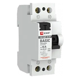 Устройство защитного отключения УЗО ВДТ-40 2P 16А/ 10мА (электронное) EKF Basic