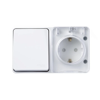 AtlasDesign Profi54 О/У БЛОК: РОЗ. з/к со шт. 16А 250B, ВЫКЛ.1-клав.10А, БЕЛЫЙ