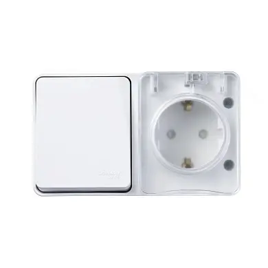 AtlasDesign Profi54 О/У БЛОК: РОЗ. з/к со шт. 16А 250B, ВЫКЛ.1-клав.10А, БЕЛЫЙ