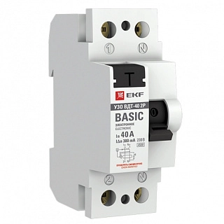 Устройство защитного отключения УЗО ВДТ-40 2P 40А/300мА (электронное) EKF Basic