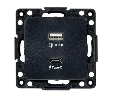 Стокгольм Механизм Розетки с 2USB type-A + type-C черный EKF PROxima