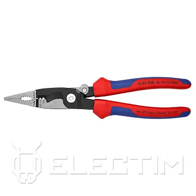 Клещи электромонтажные, 6-в-1, защёлка-"собачка", хром., L-200 мм, обливные рукоятки (KNIPEX)