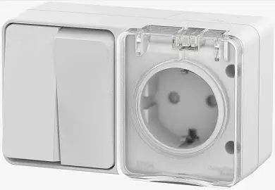 AtlasDesign Profi54 О/У БЛОК: РОЗ. з/к со шт. 16А 250B, ВЫКЛ.2-клав.10А, БЕЛЫЙ