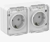 AtlasDesign Profi54 O/У двойная РОЗЕТКА с заземлением со шторками 16А 250B, БЕЛЫЙ