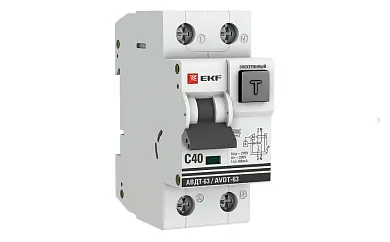 Дифференциальный автомат АВДТ-63 40А/100мА (характеристика C, электронный, тип АС) 6кА EKF PROxima