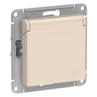 Розетка с заземл. со шторк. с крышкой, 16А, IP20, механизм, Бежевый