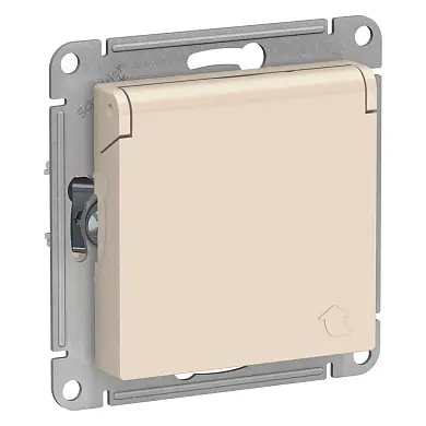 Розетка с заземл. со шторк. с крышкой, 16А, IP20, механизм, Бежевый