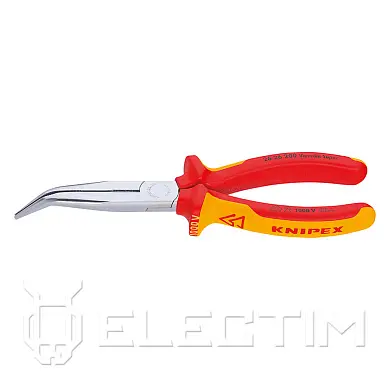 Длинногубцы с режущими кромками VDE 1000V, полукруглые губки 40°, L-200 мм, хром., 2-комп. рукоятки (KNIPEX)