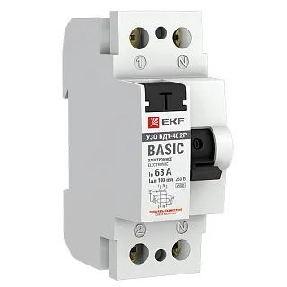Устройство защитного отключения УЗО ВДТ-40 2P 63А/100мА (электронное) EKF Basic