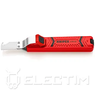 Стриппер для кругл. кабеля, прямой нож и лезвие-крючок, рез: по окружности и продольный, L-130 мм, SB (KNIPEX)