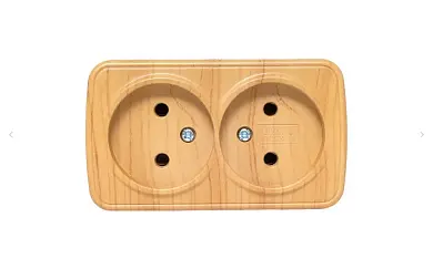 Минск Розетка 2-местная ОП 10А без заземления светлое дерево EKF