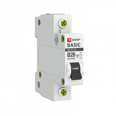 Автоматический выключатель 1P 20А (B) 4,5кА ВА 47-29 EKF Basic