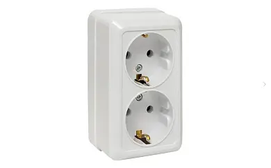 Рим Розетка 2-местная 16А с заземлением керам. белая EKF