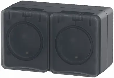 AtlasDesign Profi54 O/У двойная РОЗЕТКА с заземлением со шторками 16А 250B, АНТРАЦИТ