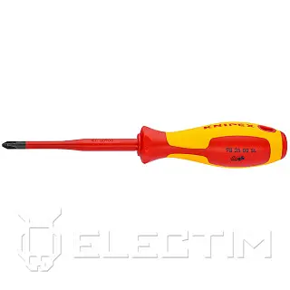 Отвёртка тонкая VDE 1000V Pozidriv PZ 1 крест., длина стержня 80 мм, L-187 мм, 2-комп. рукоятка (KNIPEX)