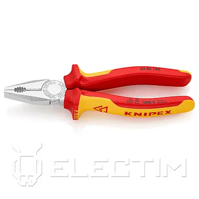 Плоскогубцы комбинир. VDE 1000V, L-180 мм, хром., 2-комп. рукоятки (KNIPEX)