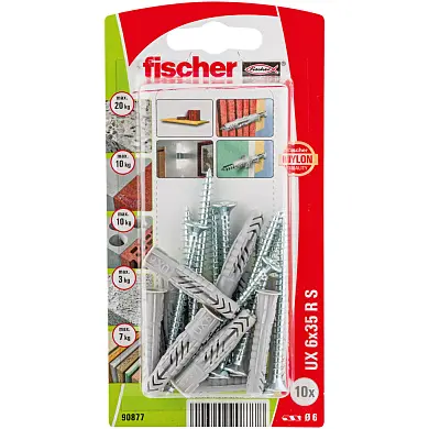 Универсальный дюбель UX 6х35 с бортом с саморезом ( 10шт упак.) Fischer блистер