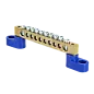 Шина "0" N (6х9мм) 10 отверстий латунь 2 синих угловых изолятора EKF PROxima