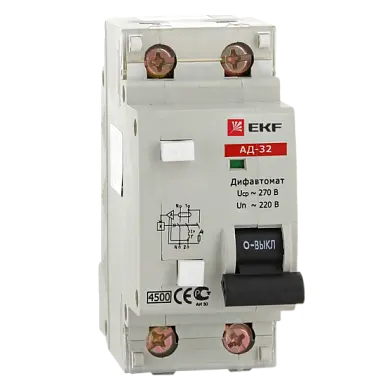 Дифференциальный автомат АД-32 63А/30мА (характеристика C, тип AC) 4,5кА EKF