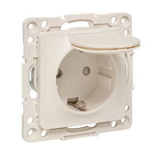 Стокгольм Механизм Розетки 1-местной с/з 16А белый с крышкой и защ. штор. IP44 EKF PROxima