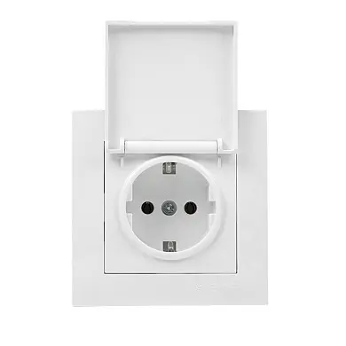 Валенсия розетка 1-местная с/з 16А белая с крышкой и защ. штор. IP44 EKF PROxima
