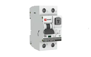 Дифференциальный автомат АВДТ-63 6А/30мА (характеристика C, эл-мех, тип АС) 6кА EKF PROxima