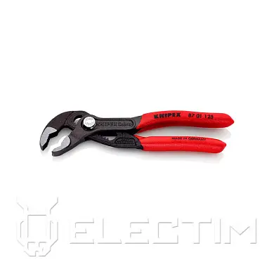 Клещи переставные COBRA® с фиксатором, 27 мм (1"), под ключ 27 мм, L-125 мм, Cr-V, серые, обливные рукоятки (KNIPEX)