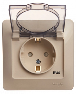 Розетка с заземлением со шторками с крышкой, 16А, IP44, в сборе, БЕЖЕВЫЙ