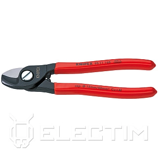 Кабелерез, рез: кабель D 15 мм (50 мм, AWG 1/0), L-165 мм, чёрный, обливные рукоятки, SB (KNIPEX)