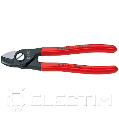 Кабелерез, рез: кабель D 15 мм (50 мм, AWG 1/0), L-165 мм, чёрный, обливные рукоятки, SB (KNIPEX)