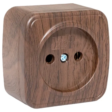 Минск Розетка 1-местная ОП 10А без заземления тёмное дерево EKF