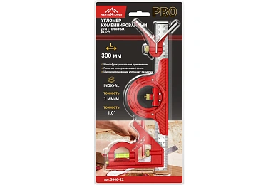 УГЛОМЕР КОМБИНИРОВАННЫЙ VERTEXTOOLS PROFI ДЛЯ СТОЛЯРНЫХ РАБОТ 300ММ, INOX+AL ФРЕЗЕРОВАННЫЙ (1/10/30)