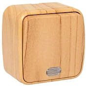 Минск Выключатель 1-клавишный ОП 10А с индикатором светлое дерево EKF