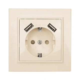 Минск Розетка 1-мест. СП с/з 16А беж. с защ. штор. с 2 USB 2,1А EKF
